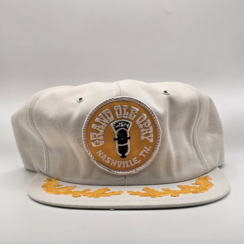 Vintage Grand Ole Opry Nashville TN White Snapback Hat Gold Leaf Brim Cap